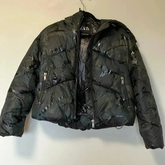 Zara camo  crop puffer hooded jacket - Picture 1 of 8